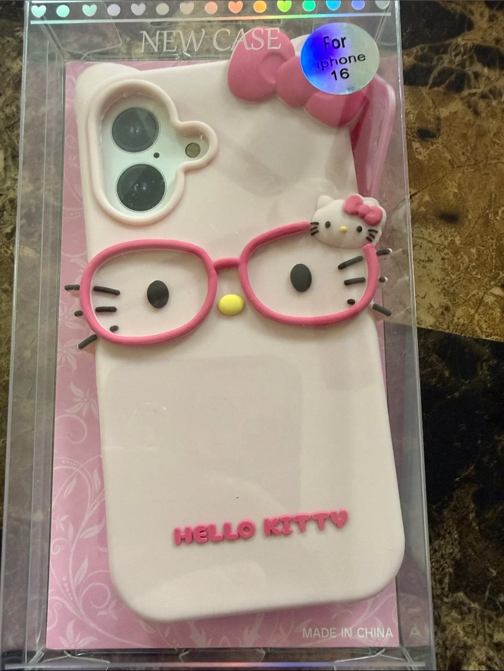 Hello Kitty Pink & White iPhone 16 Case with 3D Glasses Accent